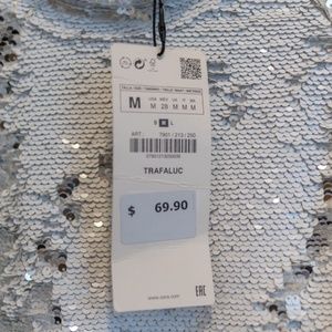 Zara Tops - NWT Zara Trafaluc Silver Sequin Holiday Blouse M Zara Tops - NWT Zara Trafaluc Silver Sequin Holiday Blouse M